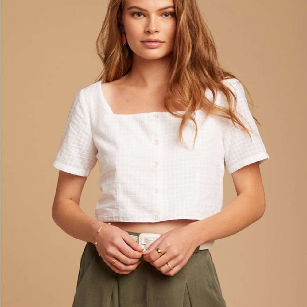 Paloma Wool White Textured Crop Lenna Blouse